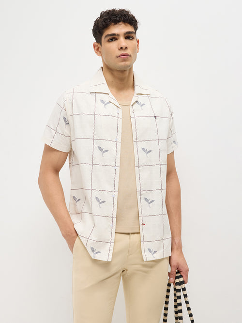 Cream Floral Printed Casual Shirt