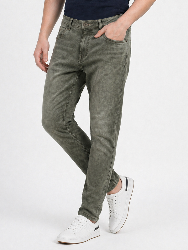 Light Olive Faded Denim Trousers