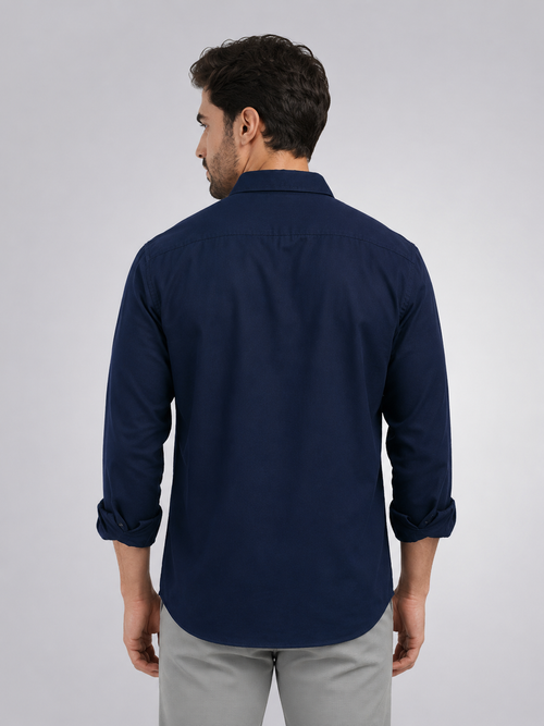 Navy Blue Satin Solid Casual Shirt