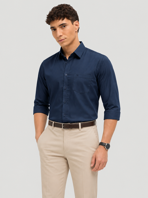 Navy Blue Solid Formal Shirt
