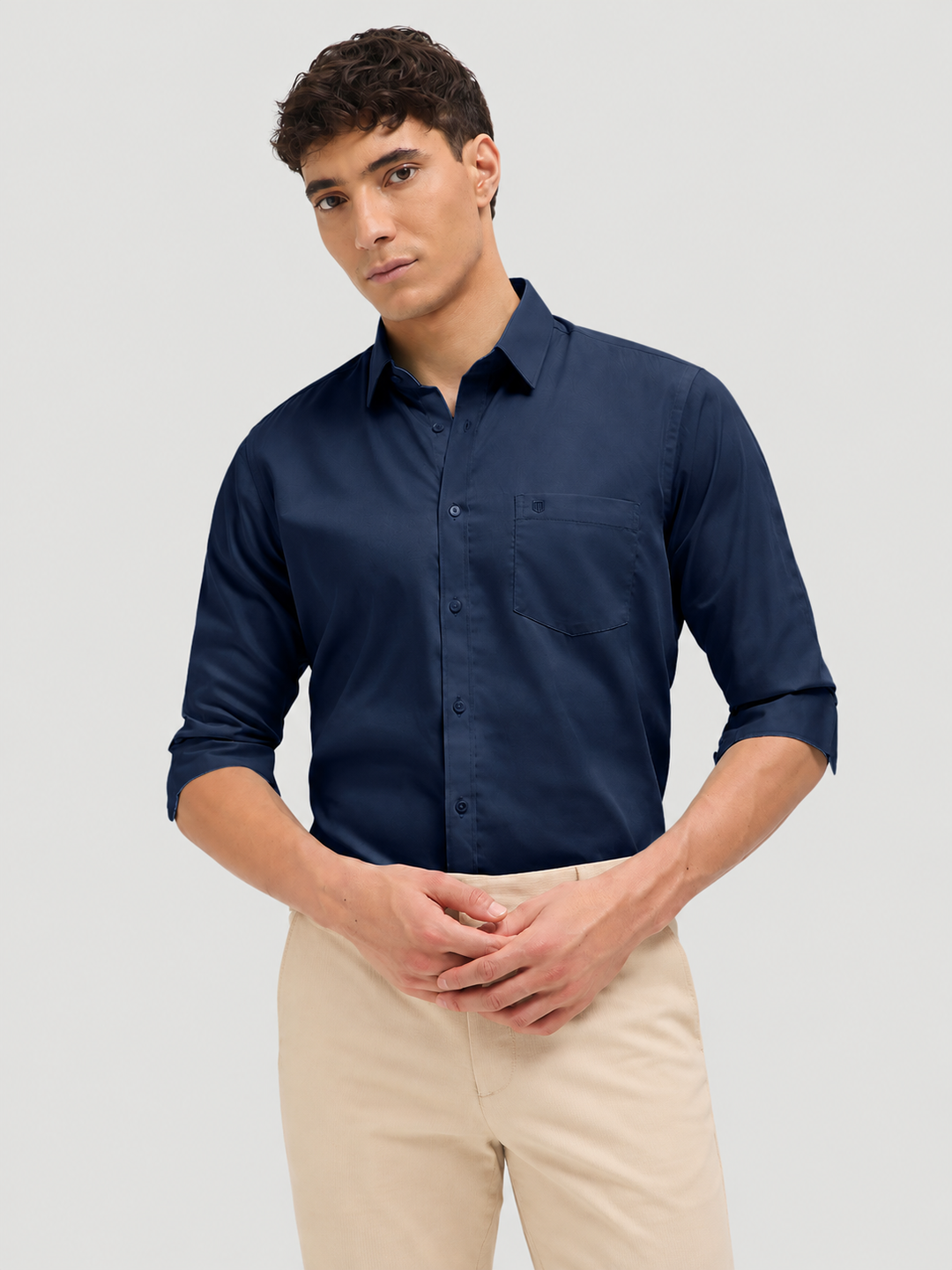 Navy Blue Solid Formal Shirt