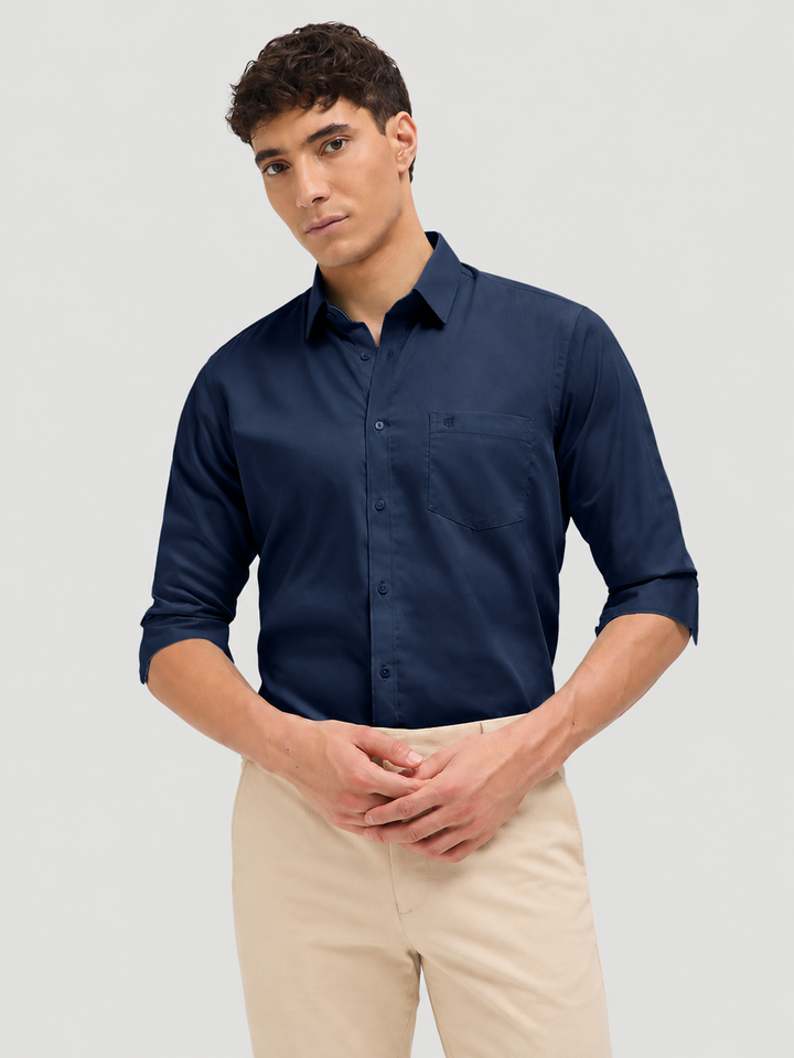 Navy Blue Solid Formal Shirt