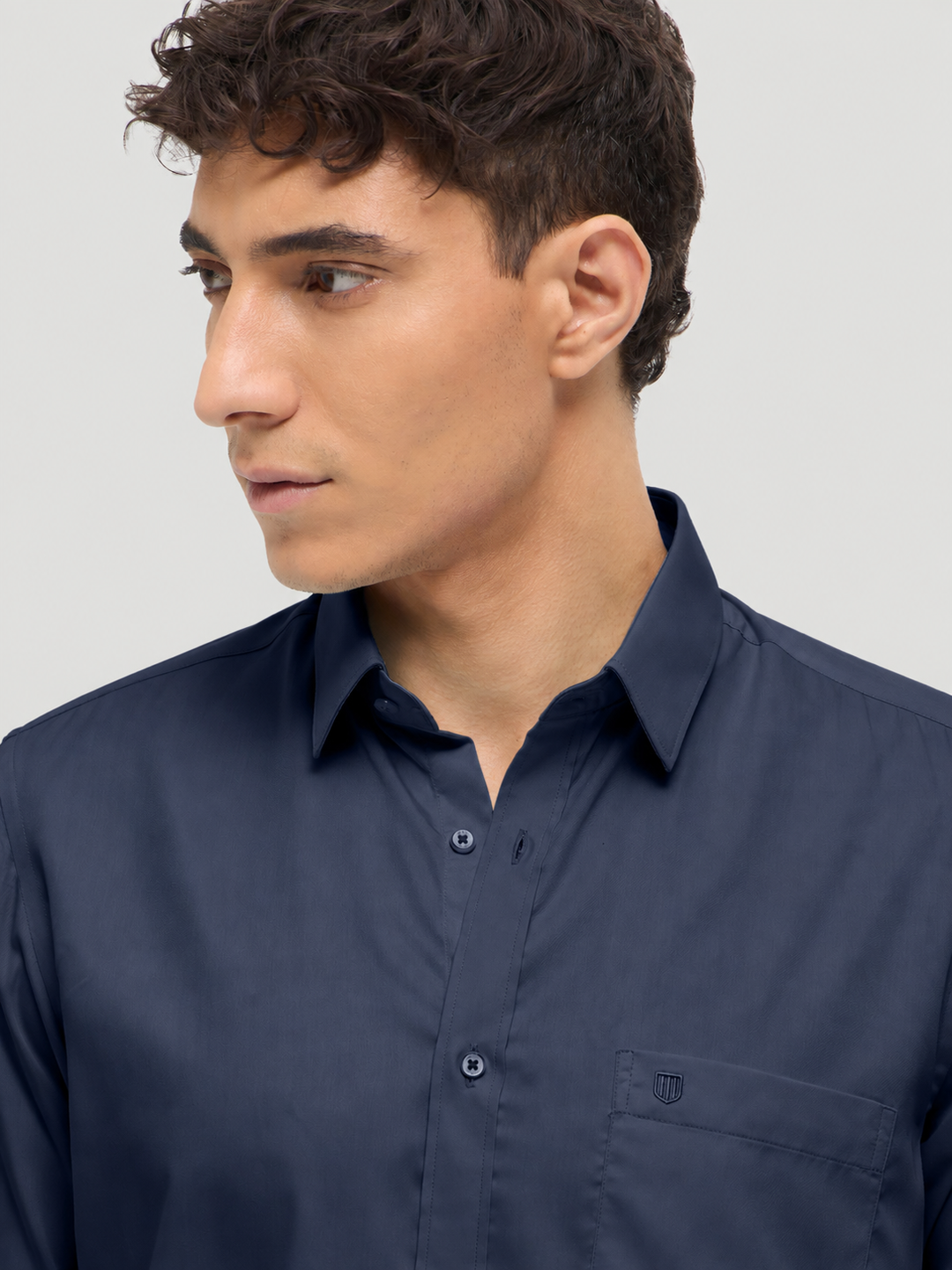Navy Blue Solid Formal Shirt