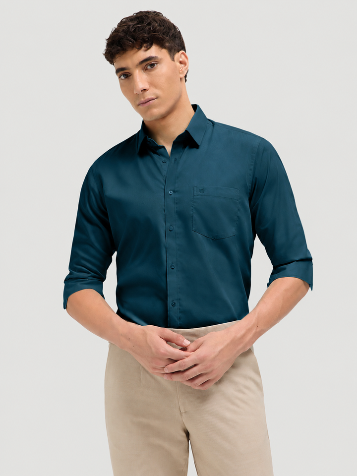 Dark Teal Green Solid Formal Shirt