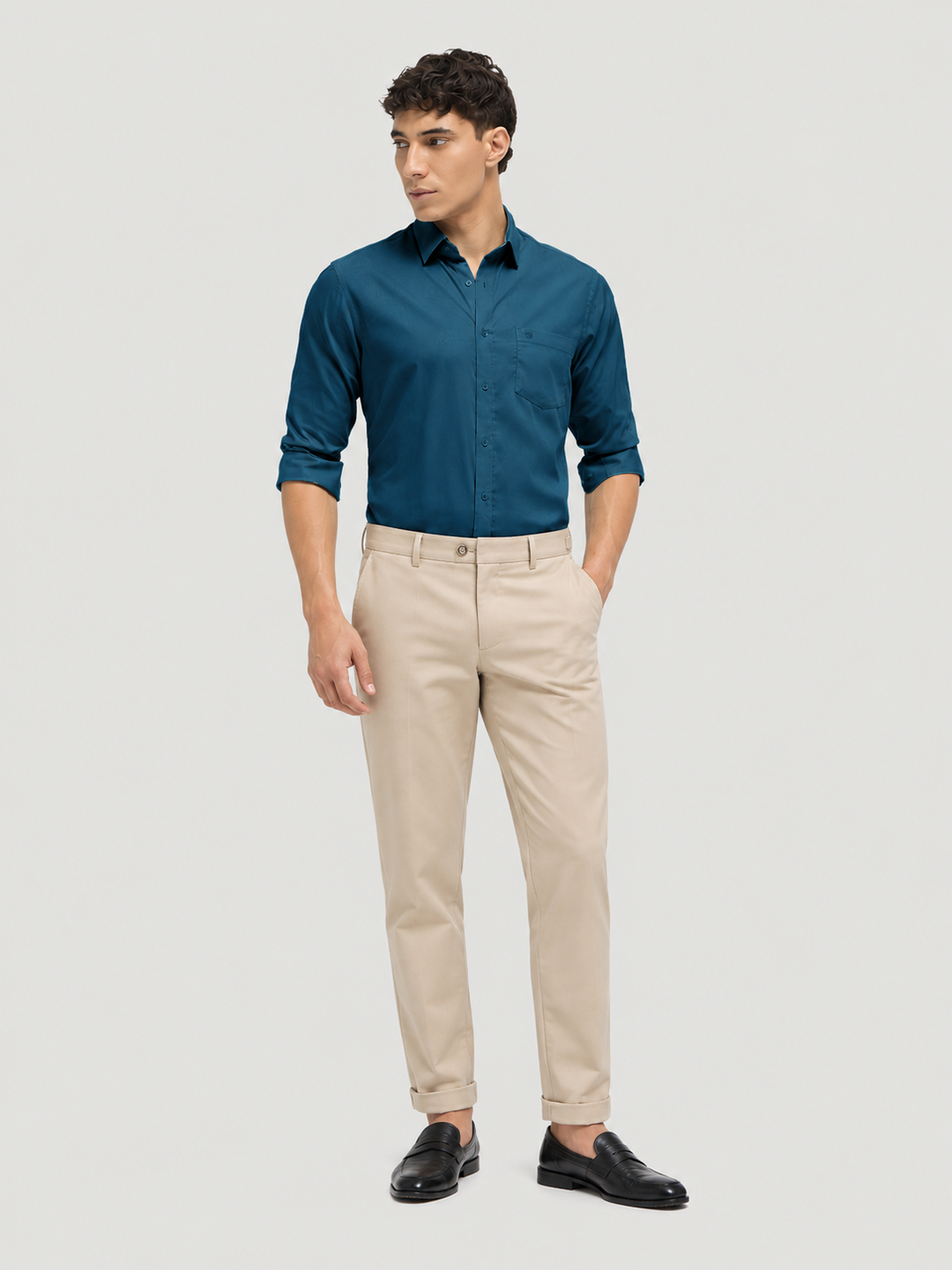 Dark Teal Green Solid Formal Shirt