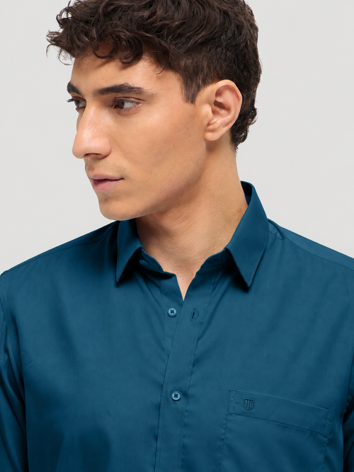 Dark Teal Green Solid Formal Shirt