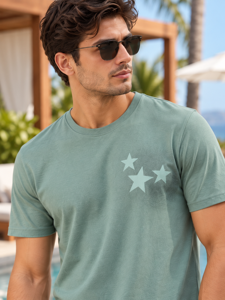 Sage Green Printed Crew Neck T Shirt