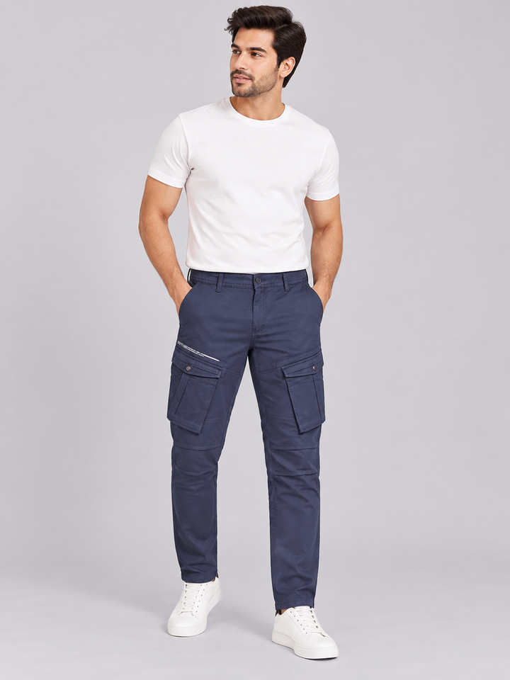 Smokey Blue Grey Casual Cargo Trousers