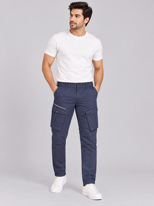 Smokey Blue Grey Casual Cargo Trousers