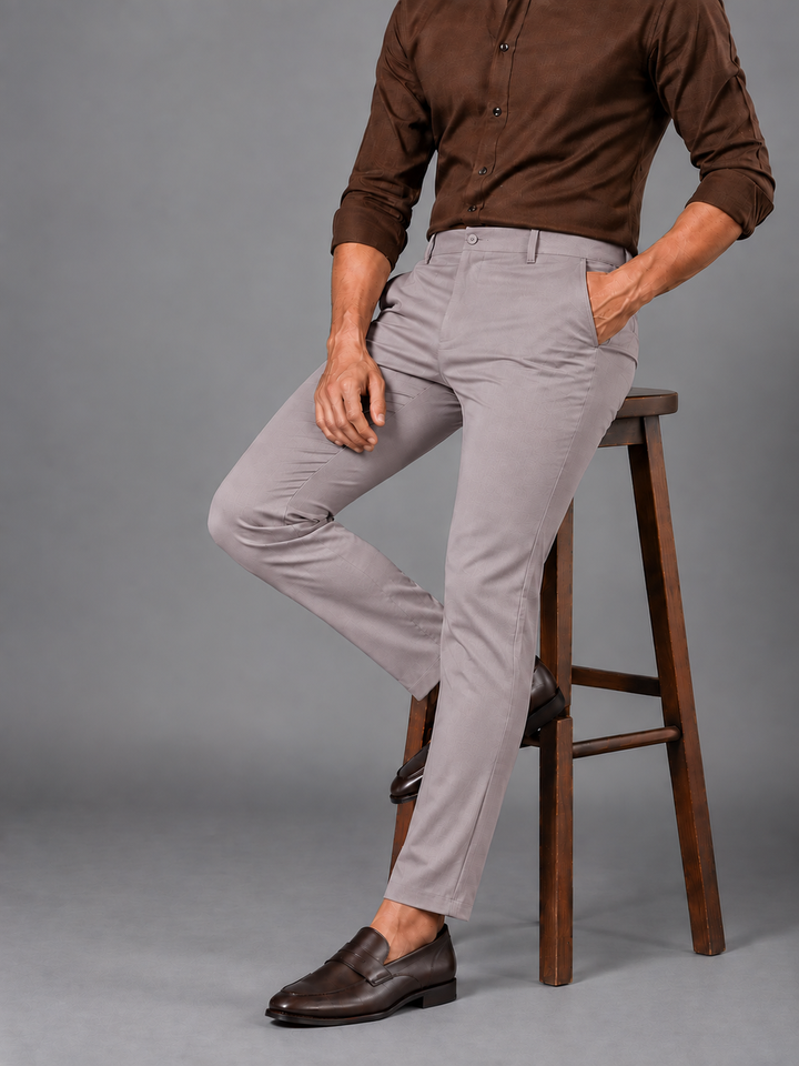 Dusty Rose Grey Solid Casual Trousers