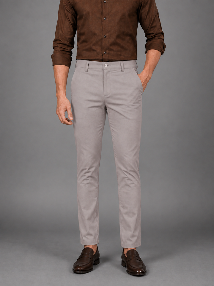 Dusty Rose Grey Solid Casual Trousers