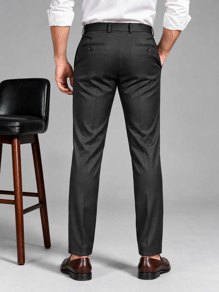Matte Black Solid Formal Trousers