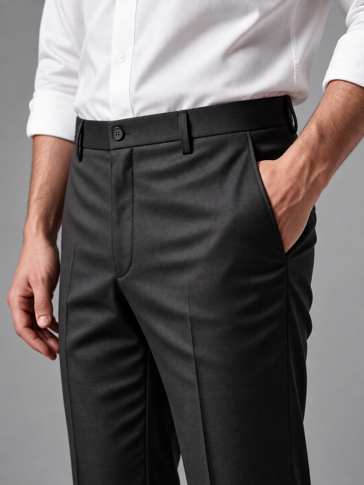 Matte Black Solid Formal Trousers