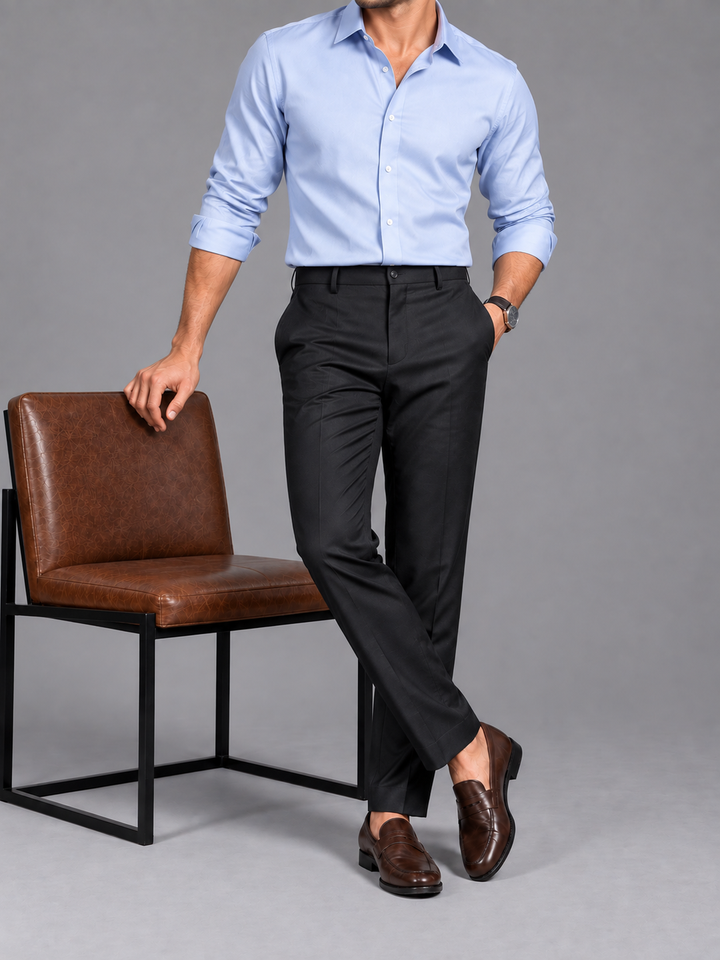 Pitch Black Solid Formal Trousers