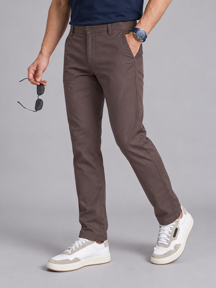 Dusty Brown Grey Solid Casual Trousers