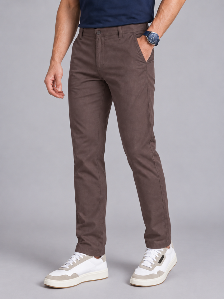 Dusty Brown Grey Solid Casual Trousers