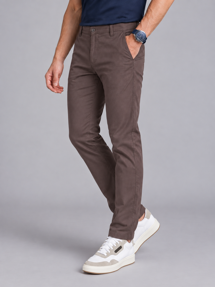 Dusty Brown Grey Solid Casual Trousers