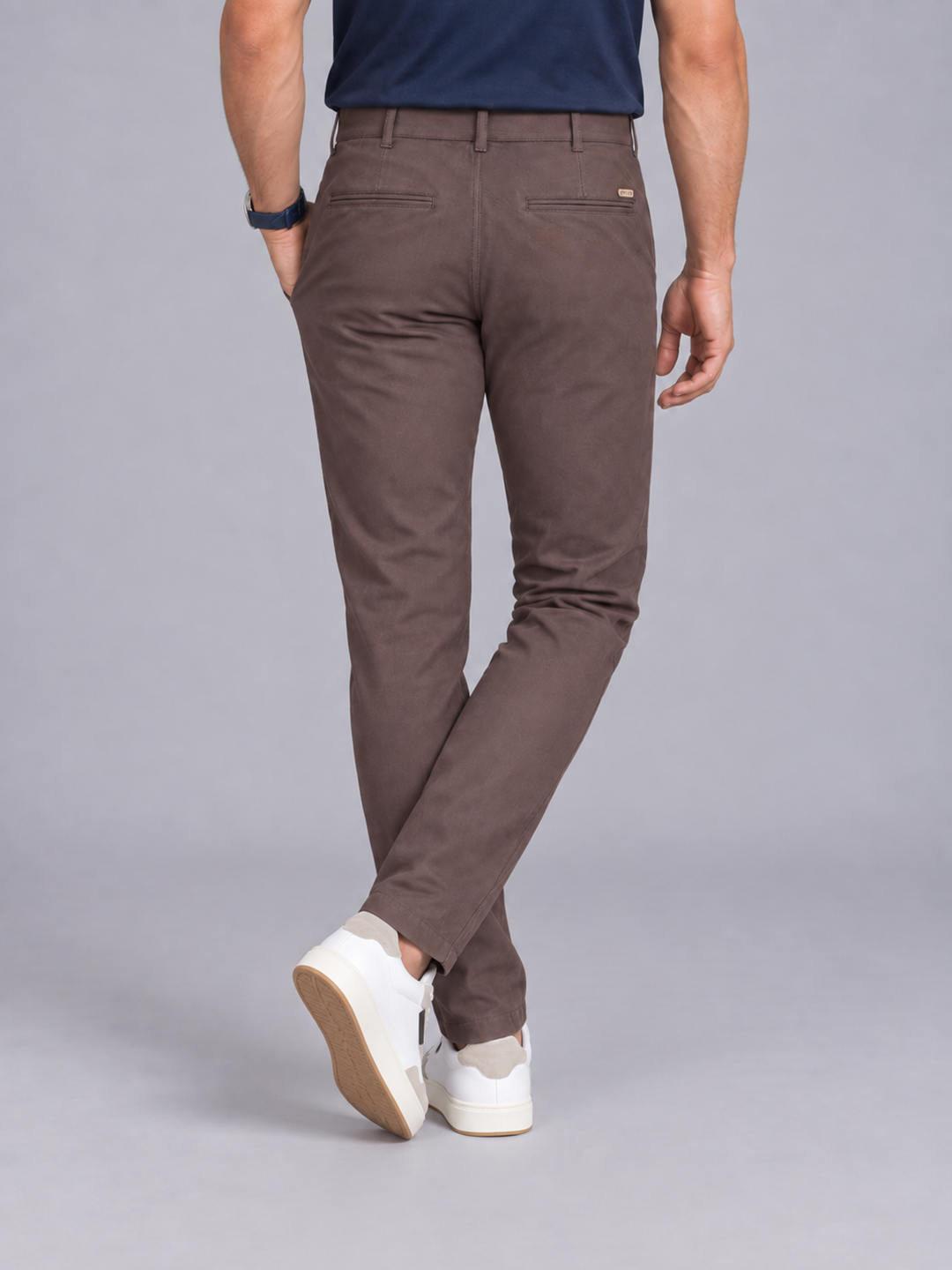 Dusty Brown Grey Solid Casual Trousers