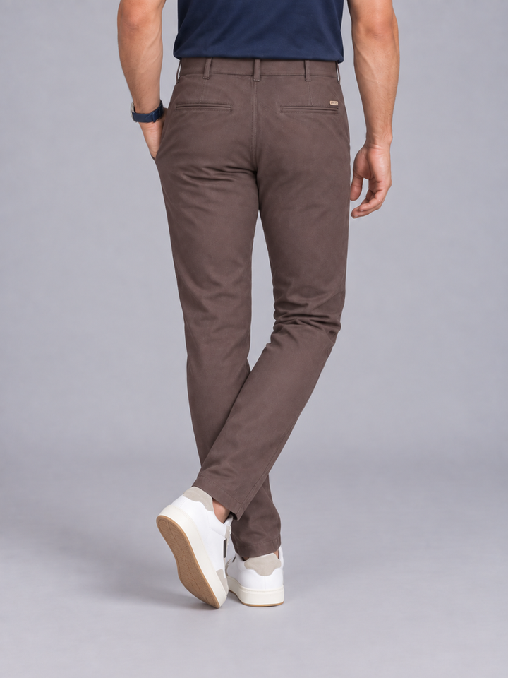 Dusty Brown Grey Solid Casual Trousers
