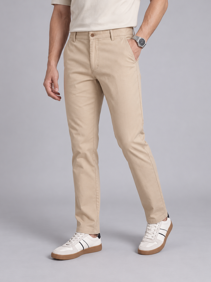 Peach Beige Solid Casual Trousers