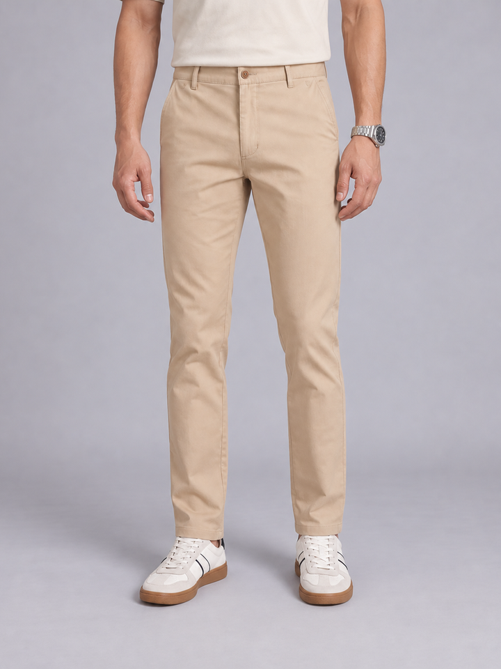 Peach Beige Solid Casual Trousers