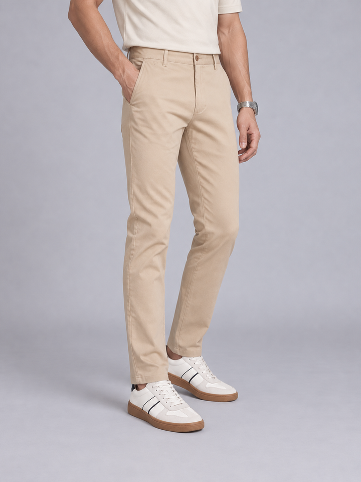 Peach Beige Solid Casual Trousers