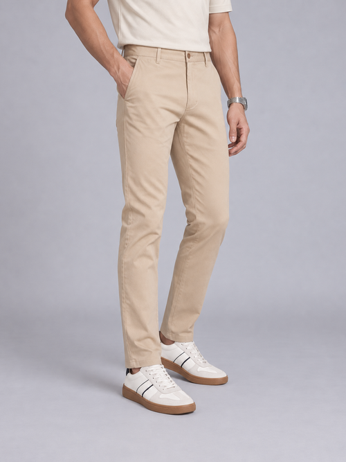 Peach Beige Solid Casual Trousers