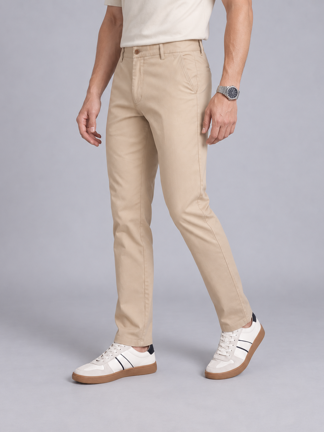 Peach Beige Solid Casual Trousers