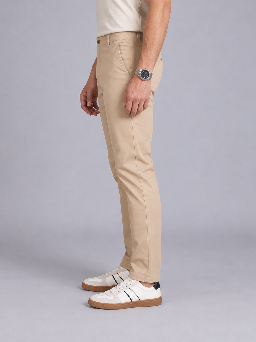 Peach Beige Solid Casual Trousers