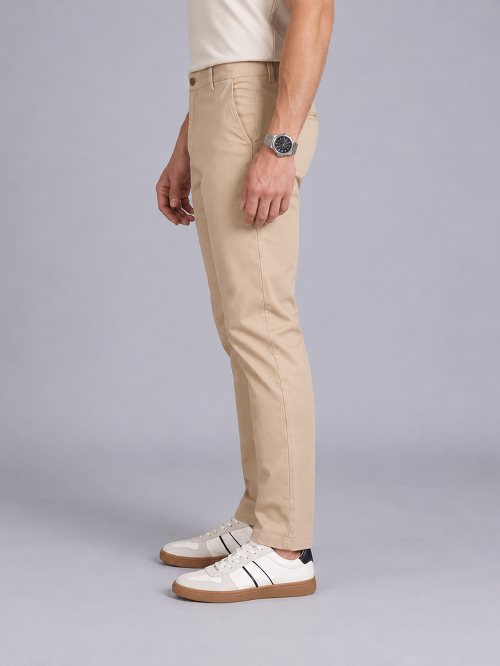 Peach Beige Solid Casual Trousers