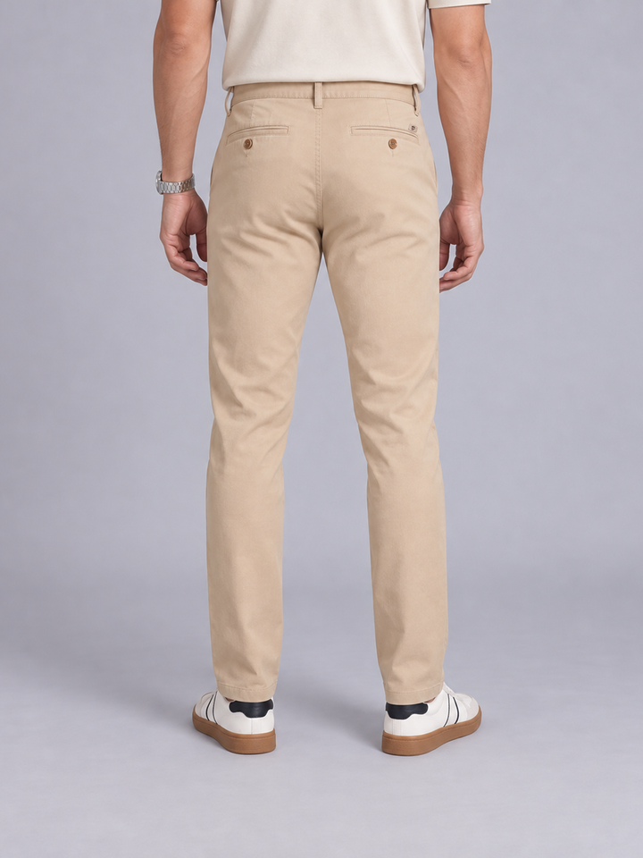 Peach Beige Solid Casual Trousers