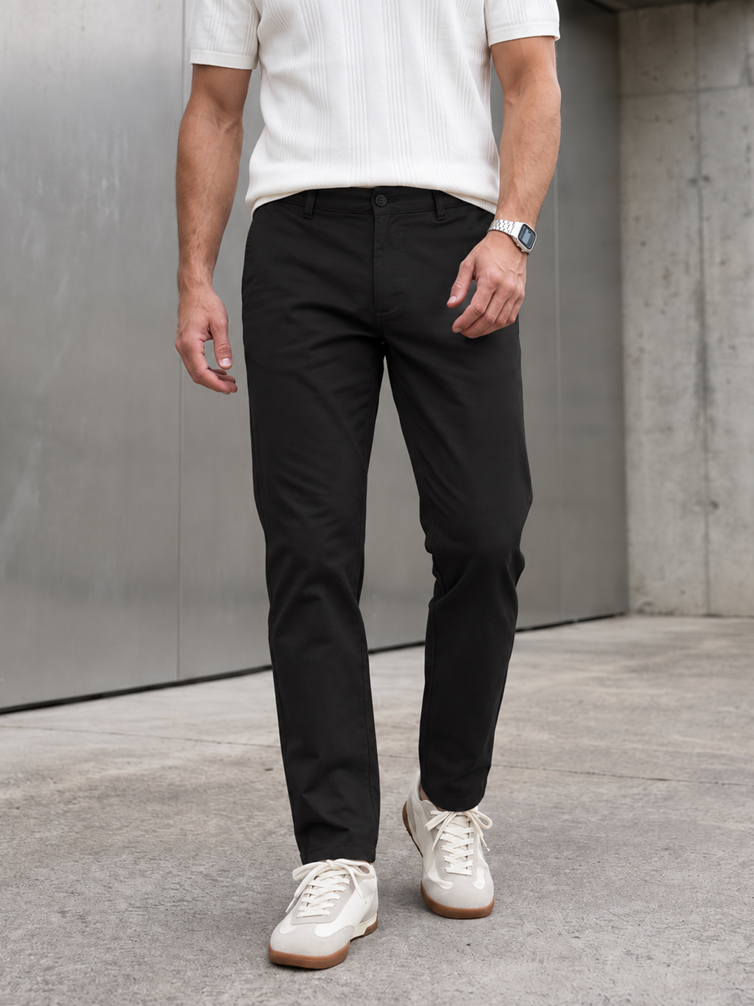 Sable Black Solid Casual Trousers