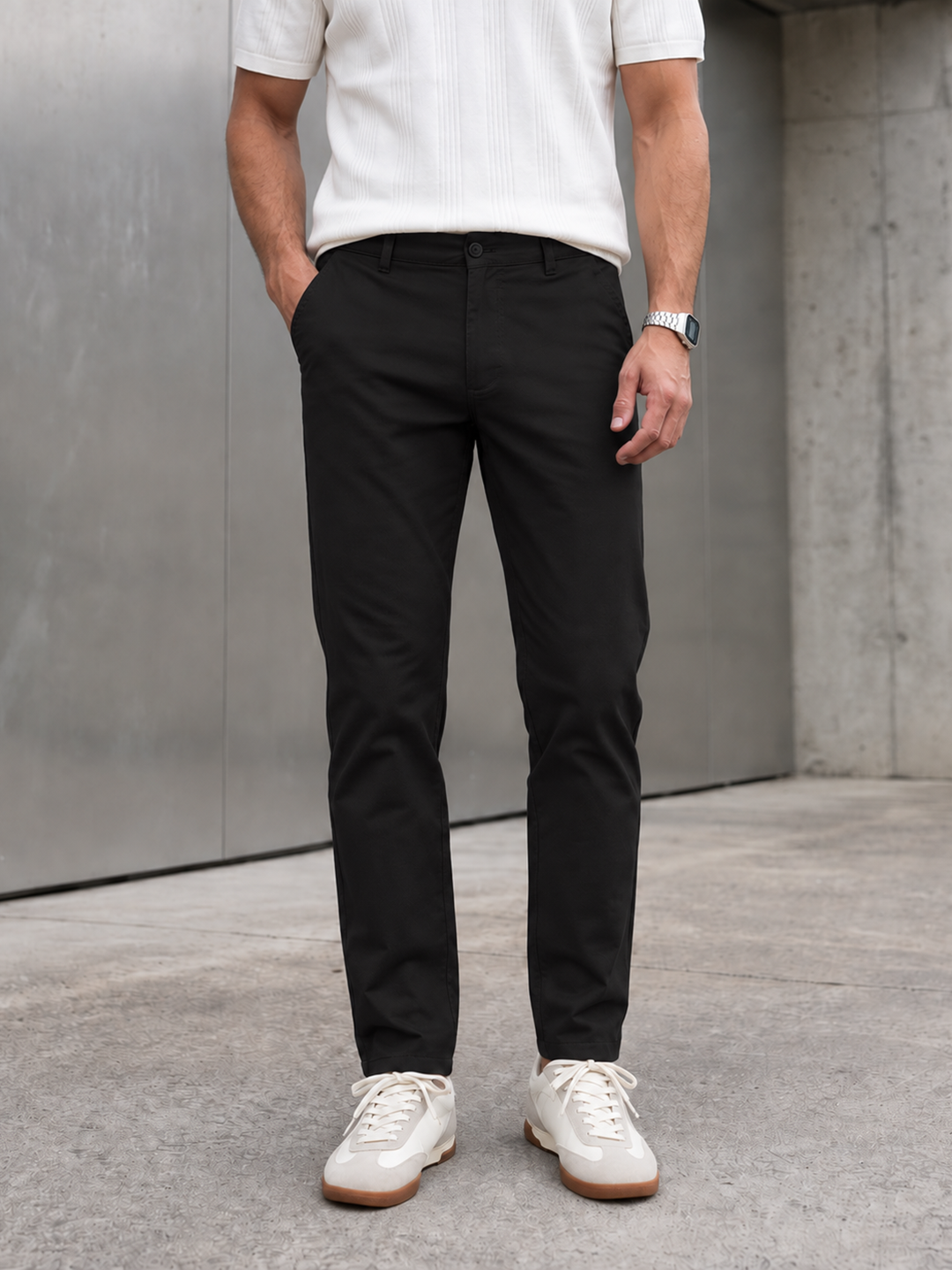 Sable Black Solid Casual Trousers