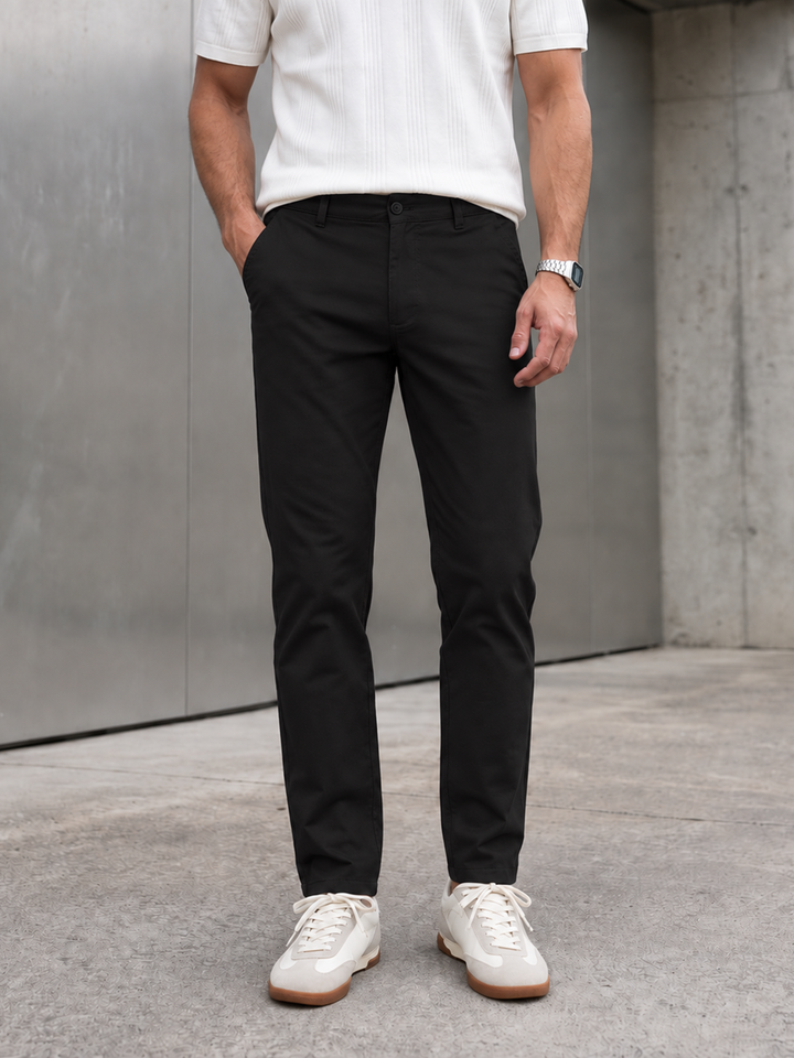 Sable Black Solid Casual Trousers