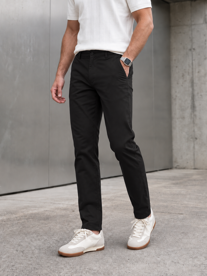 Sable Black Solid Casual Trousers