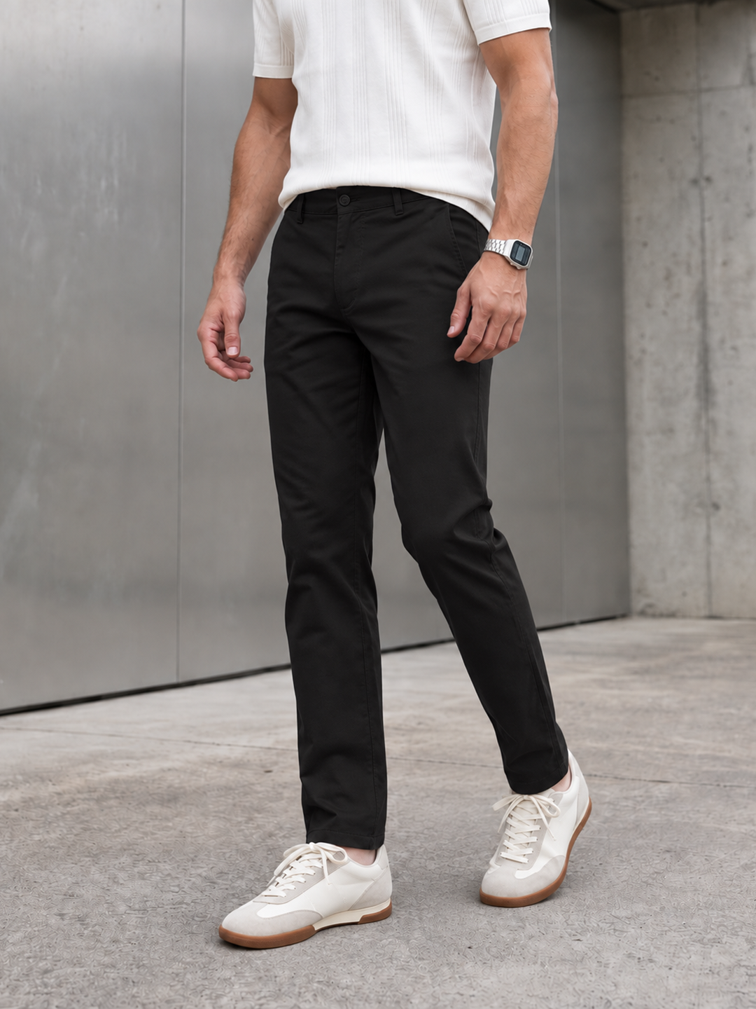 Sable Black Solid Casual Trousers
