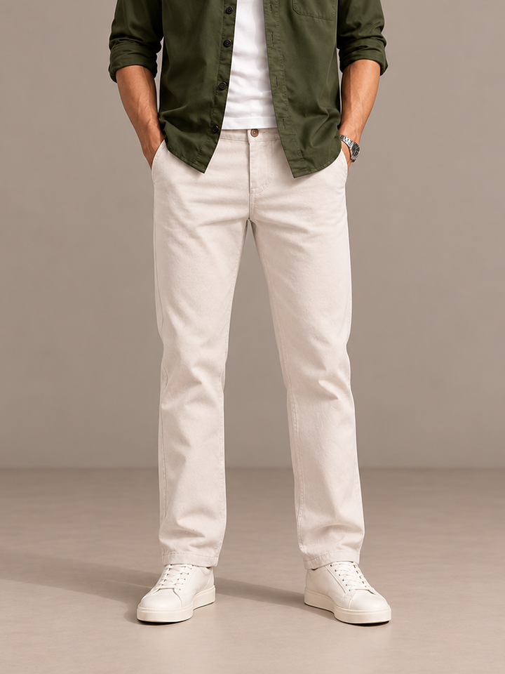 Pale Stone Solid Casual Trousers