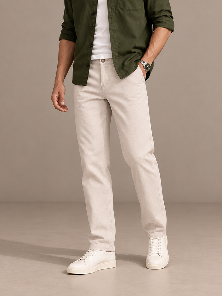 Pale Stone Solid Casual Trousers