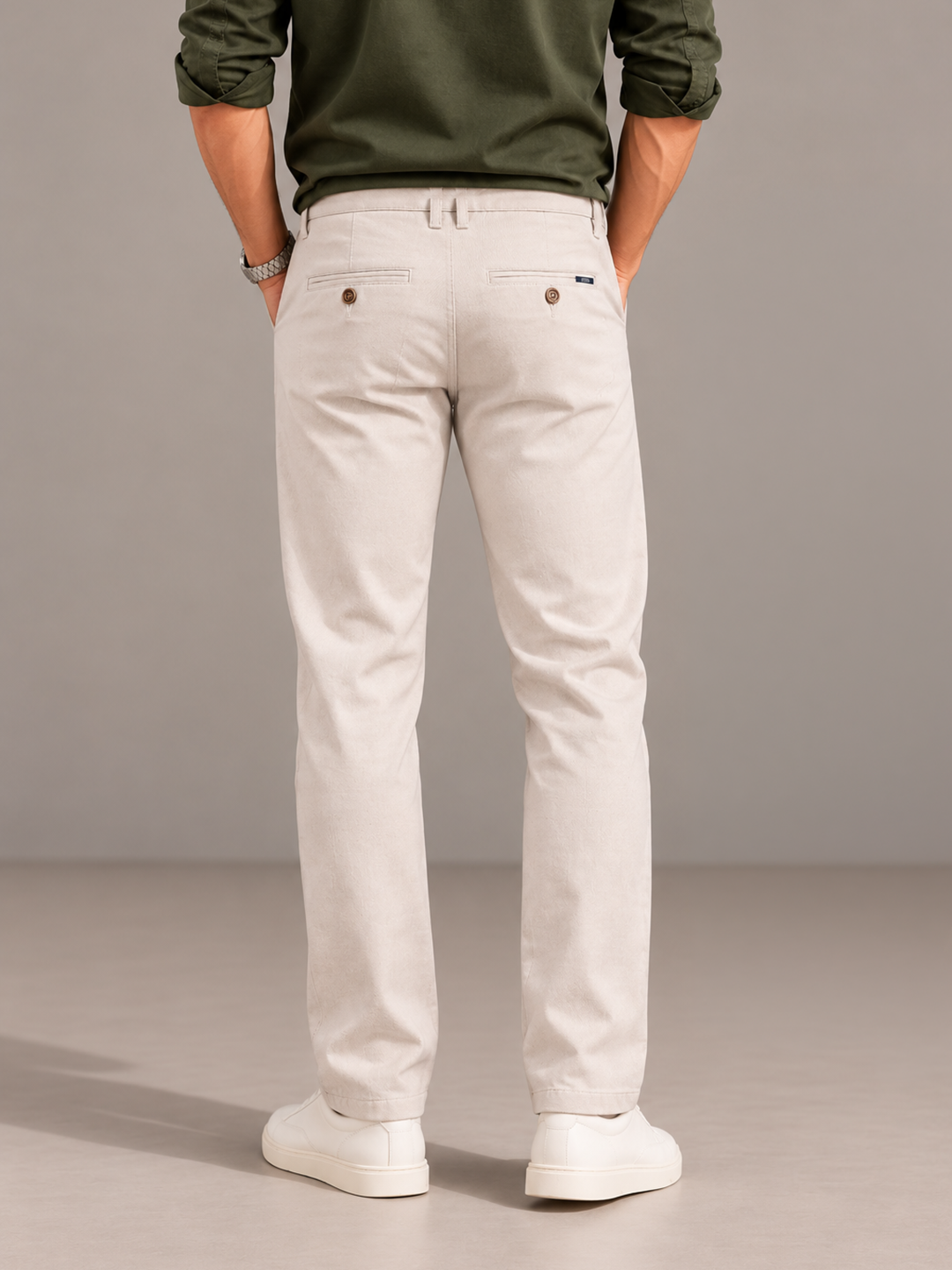 Pale Stone Solid Casual Trousers