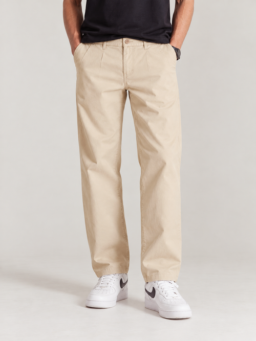 Pale Beige Solid Casual Trousers