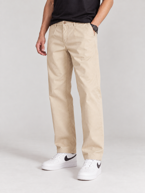 Pale Beige Solid Casual Trousers