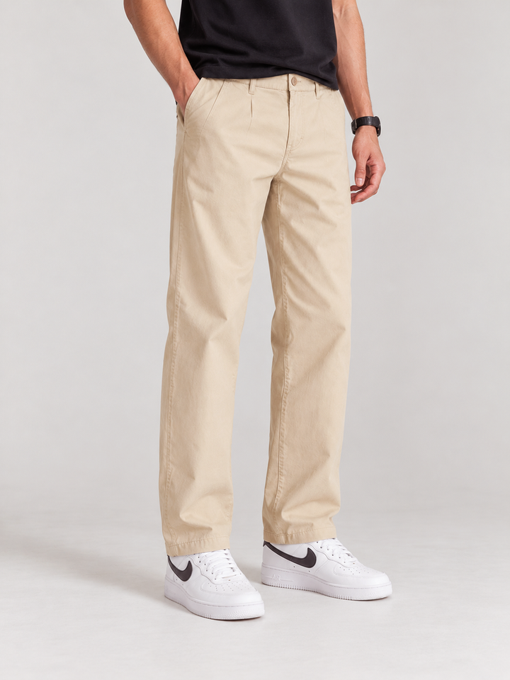 Pale Beige Solid Casual Trousers