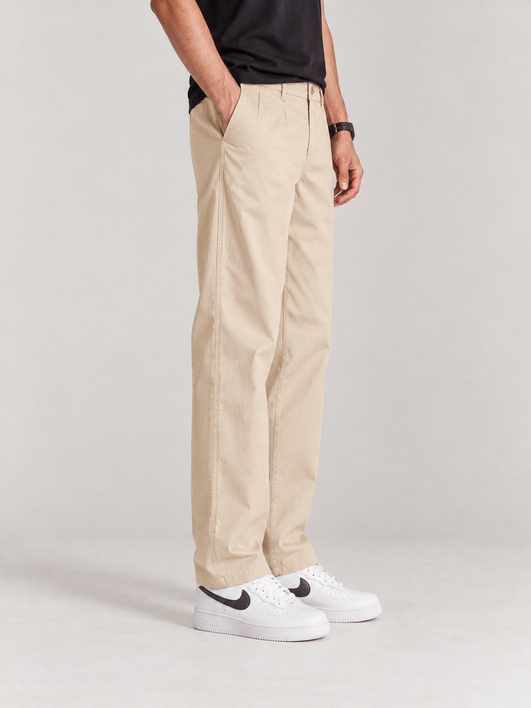 Pale Beige Solid Casual Trousers