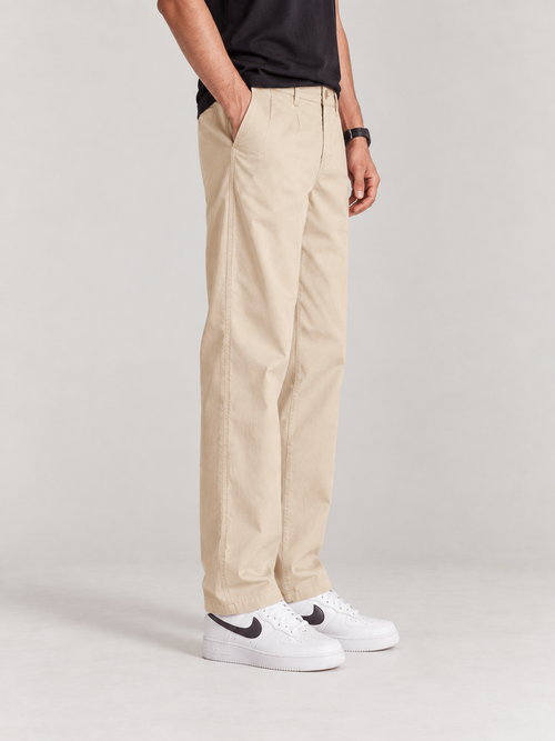 Pale Beige Solid Casual Trousers