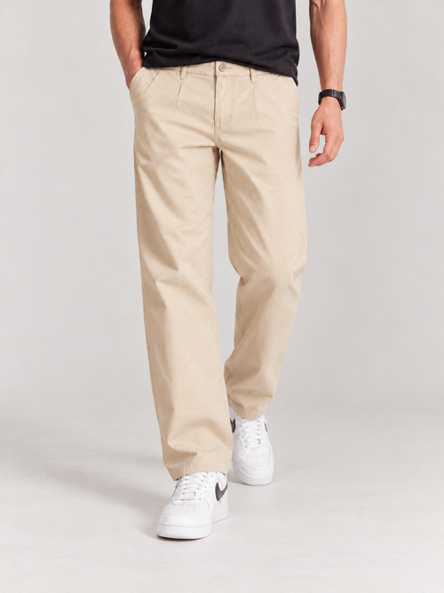 Pale Beige Solid Casual Trousers