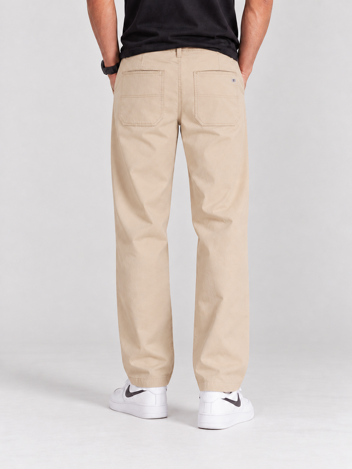 Pale Beige Solid Casual Trousers