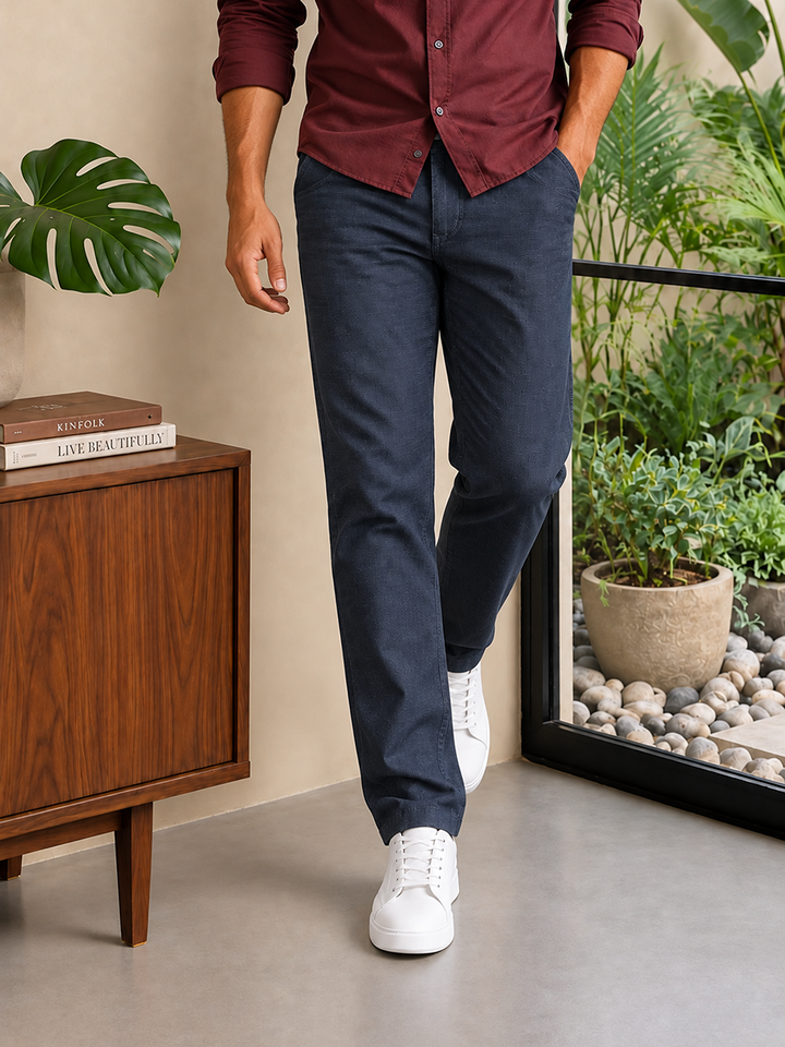 Ocean Navy Solid Casual Trousers