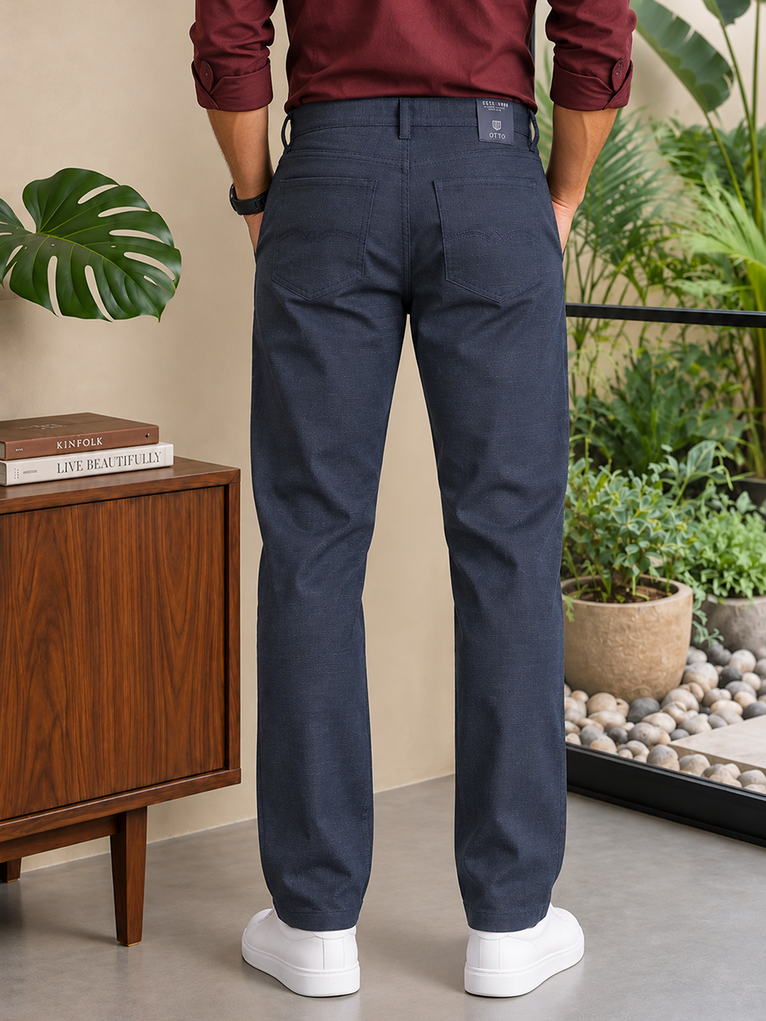 Ocean Navy Solid Casual Trousers