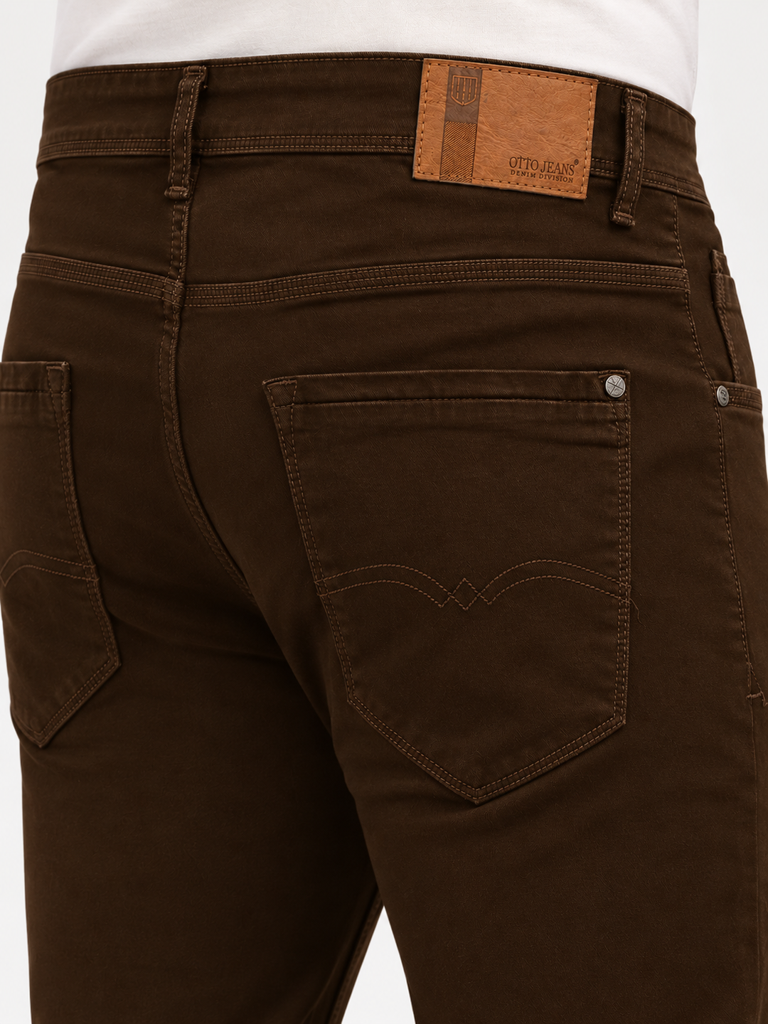 Brown Denim Solid Casual Trousers