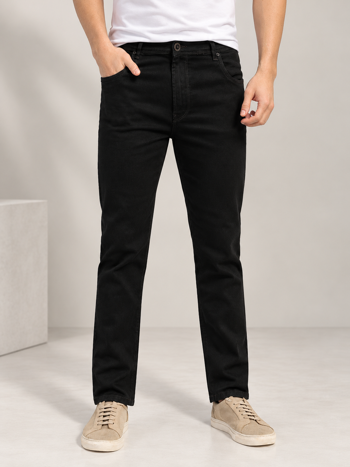 Black Denim Solid Casual Trousers